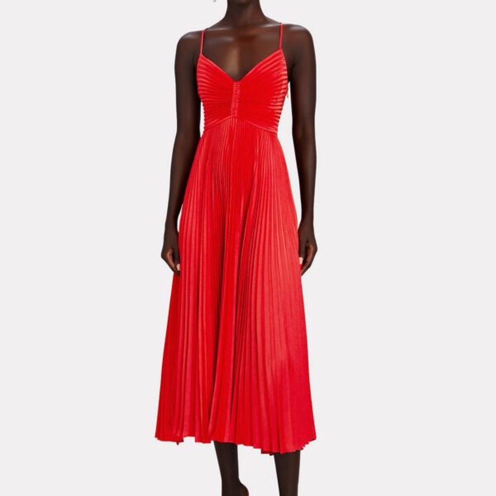 Red Pleated ALC Midi Dress